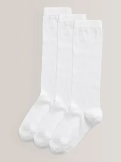 Coeur blanc - Paquet de 3 chaussettes à genoux en coton riche