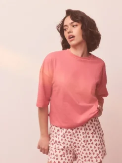 Coeur rose - Ensemble pyjama short en coton