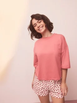 Coeur rose - Ensemble pyjama short en coton