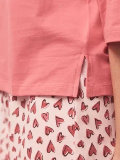 Coeur rose - Ensemble pyjama short en coton
