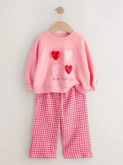 Coeur rose - Ensemble Sweat-shirt et Pantalons Amples (3mois-7ans)