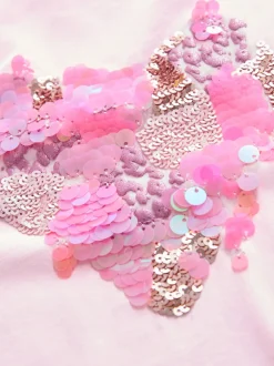 Coeur rose - Haut à manches longues à sequins (3-16ans)
