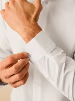 Col Penny blanc - Chemises intelligentes faciles d’entretien à poignets simples