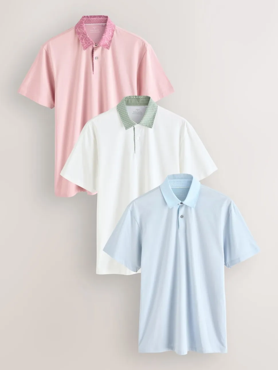 Col tissé rose / bleu / blanc - Polo en jersey Manches courtes 3 Pack