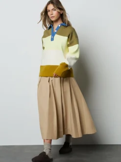 col Vert Rayé Jean - Pull confortable doux au toucher à manches longues avec col polo