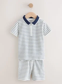Col zippé à rayures bleu marine et blanc - Ensemble polos et shorts de manches (3mois-7ans)