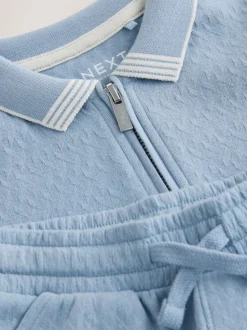 Col zippé bleu - Ensemble polos et shorts de manches (3mois-7ans)