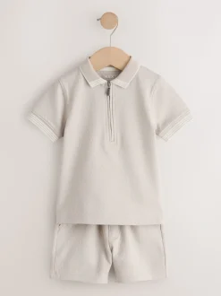 Col zippé neutre - Ensemble polos et shorts de manches (3mois-7ans)