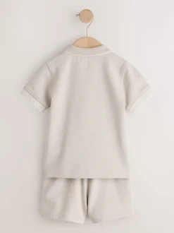 Col zippé neutre - Ensemble polos et shorts de manches (3mois-7ans)