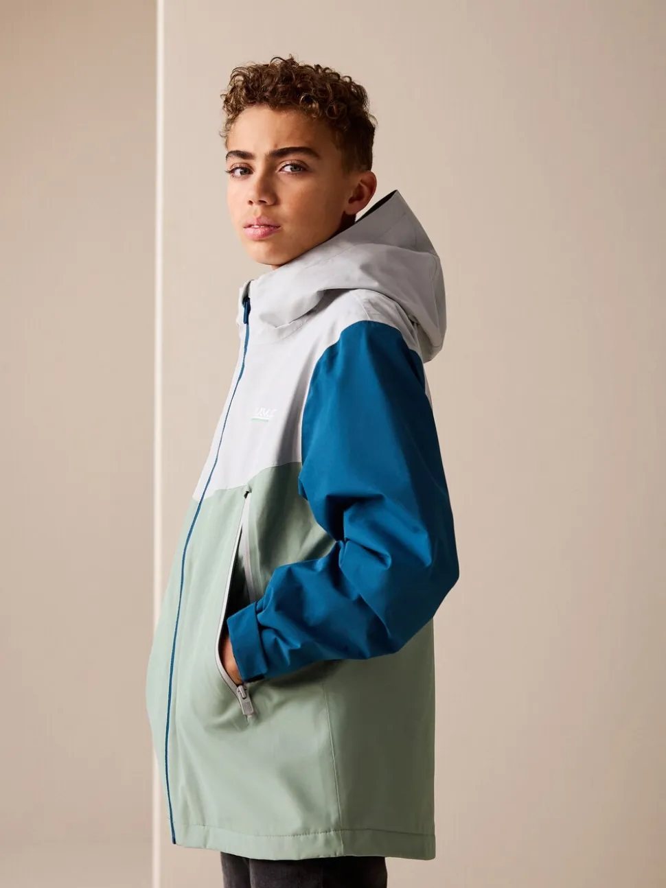 Color block bleu/vert - Veste à capuche imperméable doublée de polaire (3-17ans)
