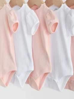 Coloris pastel - Lot de 5 bodys à manches courtes en maille pointelle pour bébé