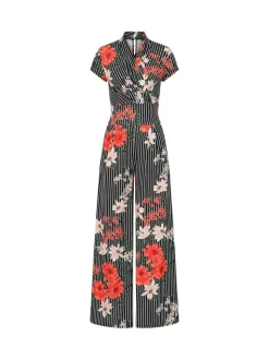 Combinaison HotSquash noir ample à fleurs et fines rayures