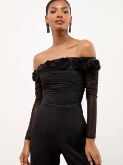 Combinaison Lipsy Flower 3D Bardot en maille à manches longues