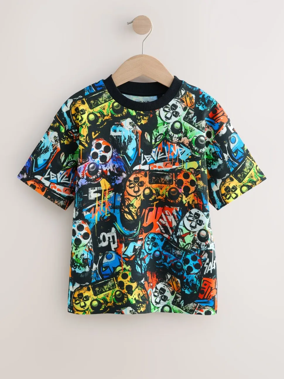 Contrôleur Noir Graffiti - T-shirt décontracté Manches courtes All-Over Imprimé (3-16yrs)