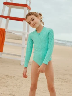 Coquille vert menthe - Maillot de bain à Texture Manches longues (3-16ans)