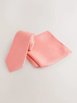 corail - Ensemble cravate et pochette texturées