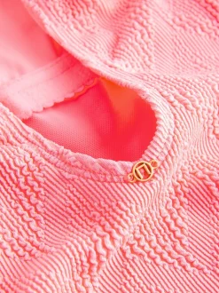 Corail rose fluo texturé - Maillot de bain gainant à encolure dégagée