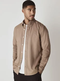 Couleur pierre naturelle - Slim Fit (Slim Fit) - Chemise Oxford à manches longues