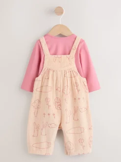 Cream / Personnage rose - Ensemble deux pièces salopette et body bébé (0mois-3ans)