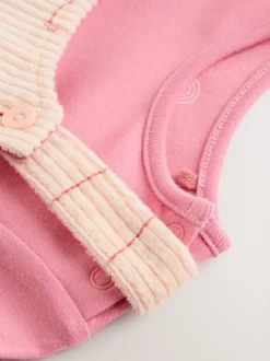 Cream / Personnage rose - Ensemble deux pièces salopette et body bébé (0mois-3ans)