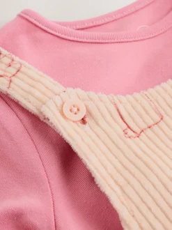 Cream / Personnage rose - Ensemble deux pièces salopette et body bébé (0mois-3ans)