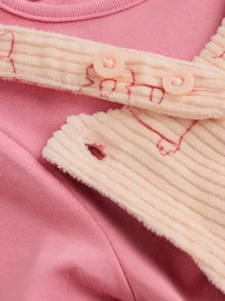 Cream / Personnage rose - Ensemble deux pièces salopette et body bébé (0mois-3ans)
