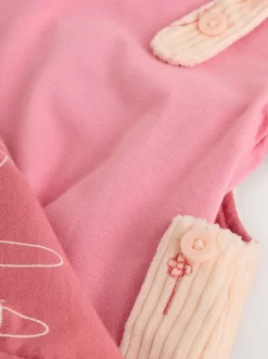 Cream / Personnage rose - Ensemble deux pièces salopette et body bébé (0mois-3ans)