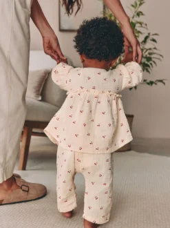 Cream/ cerise rouge - Hauts et Pantalons bébé à Manches longues Ensemble 2 pièces (0mois-2ans)