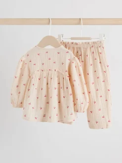 Cream/ cerise rouge - Hauts et Pantalons bébé à Manches longues Ensemble 2 pièces (0mois-2ans)
