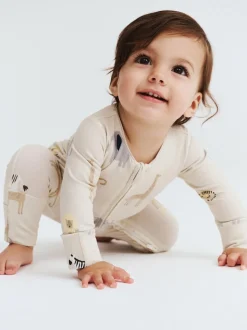 Crème - Barboteuse zippée en coton à manches longues