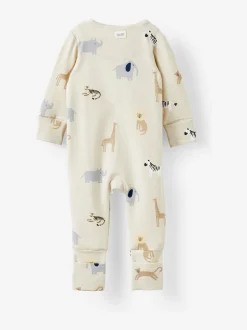 Crème - Barboteuse zippée en coton à manches longues