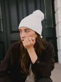 Crème - Bonnet à pompon N. Premium 100% cachemire