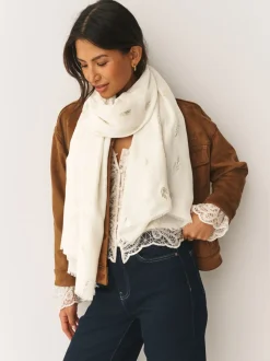 Crème - Écharpe légère imprimée en aluminium