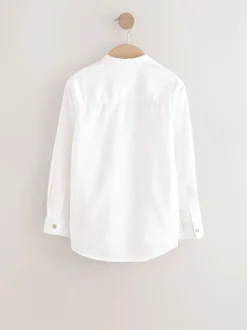 Crème - Chemise à manches longues Grandad Collar Lin Mix (3-16yrs)