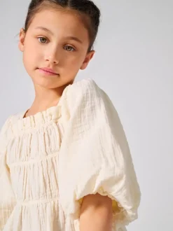 Crème - Chemisier Only KIDS texturé à manches courtes et manches bouffantes