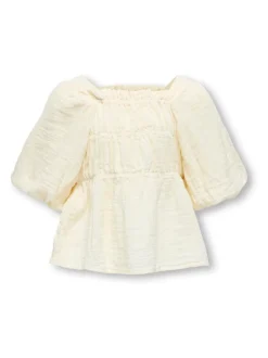 Crème - Chemisier Only KIDS texturé à manches courtes et manches bouffantes