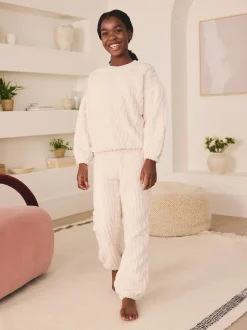 Crème - Ensemble pyjama en jacquard en polaire 2 pièces (2-16ans)