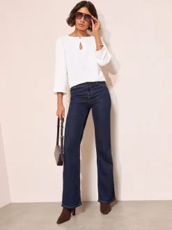 Crème - Friends Like These Chemisier à manches 3/4 avec trou de serrure et détails sur le devant