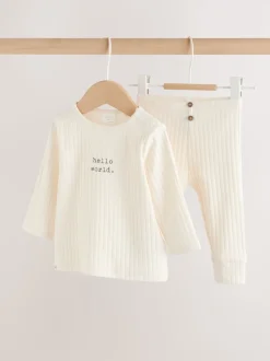 Crème - Hello World ensemble haut et legging bébé (0-18mois)