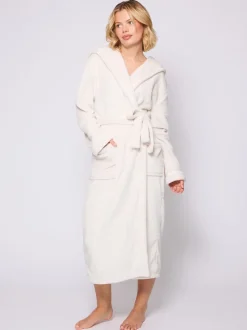 Crème - Peignoir Loungeable longue luxueuse à capuche en polaire avec ruban de Noël