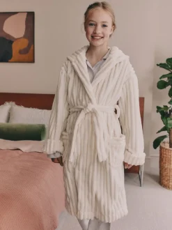 Crème - Robe de chambre en velours côtelé en polaire (5-16ans)