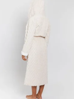 Crème - Robe de chambre Loungeable maxi à capuche en polaire de luxe géométrique