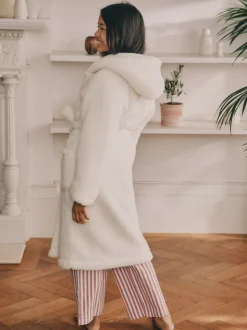 Crème - Robe de chambre plus longue en polaire en peluche (5-16ans)