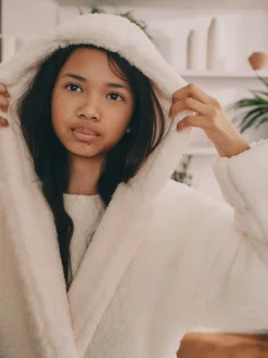 Crème - Robe de chambre plus longue en polaire en peluche (5-16ans)