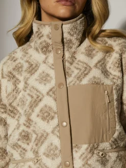 Crème - South Beach Imprimé Veste zippée en borg surdimensionnée avec poche