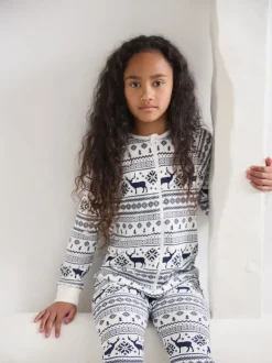 Crème - The Little Tailor Kids Reindeer Noël Motif Fair Isle 100% Coton Tout-en-un