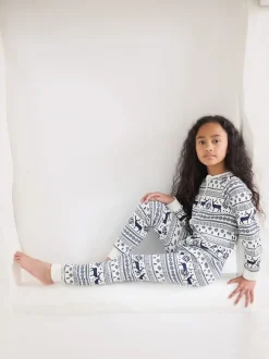 Crème - The Little Tailor Kids Reindeer Noël Motif Fair Isle 100% Coton Tout-en-un