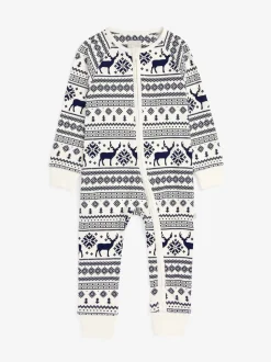 Crème - The Little Tailor Kids Reindeer Noël Motif Fair Isle 100% Coton Tout-en-un