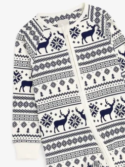 Crème - The Little Tailor Kids Reindeer Noël Motif Fair Isle 100% Coton Tout-en-un