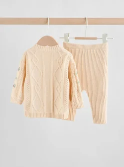 Crème brodé - Cardigan et Leggings en maille Bébé Ensemble 2 pièces (0mois-3ans)